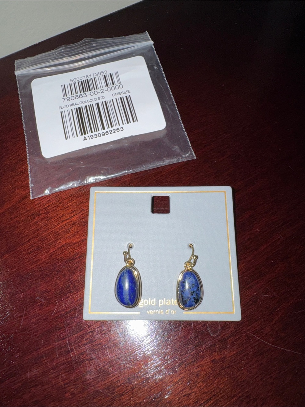 Gold Plated Drop Earrings with Blue Stones